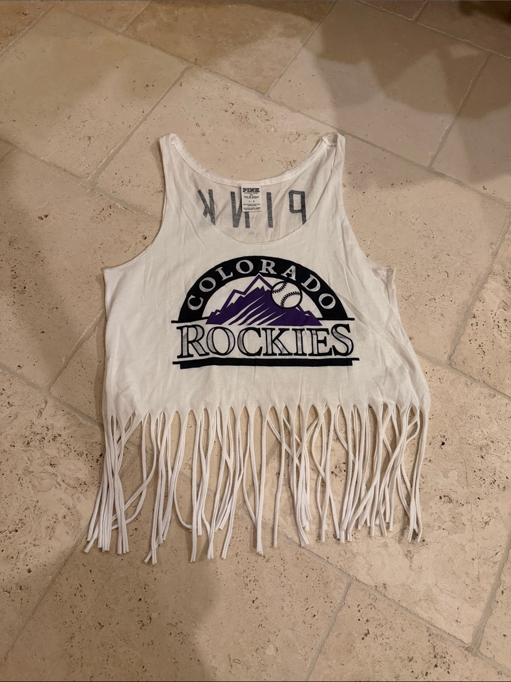 PINK Victoria's Secret White Tank with Purple and Black Colorado Rockies Graphic